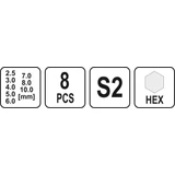 Kép 2/3 - Yato Imbuszkulcs készlet T-markolattal, 2.5-10mm, 8db-os
