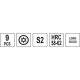 Kép 4/4 - Yato Torxkulcs készlet, hosszú, színes méret jelzés, T10-T50, 9db-os