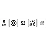 Kép 4/4 - Yato Torxkulcs készlet, hosszú, színes méret jelzés, T10-T50, 9db-os