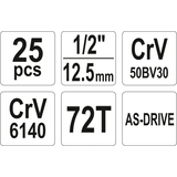 Kép 2/3 - Yato Dugókulcs készlet 1/2", 10-32mm, 25db-os