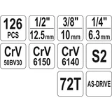 Kép 3/4 - Yato Kombinált szerszám és dugókulcs készlet 1/4"-1/2", 126db-os