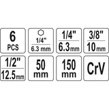 Kép 2/2 - Yato Dugókulcs adapter bitbefogású készlet 1/4", 6db-os