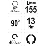 Kép 4/4 - Yato sarokcsavarozó adapter 13Nm, 90°, 155mm