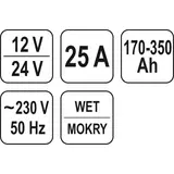 Kép 3/3 - Yato Akkumulátor töltő 12-24V, 25A, 170-350Ah