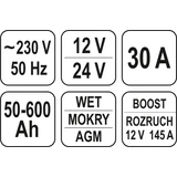 Kép 4/4 - Yato Akkumulátor töltő 12-24V, 30A, 50-600Ah