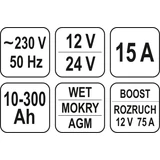Kép 3/4 - Yato Akkumulátor töltő 12-24V, 15A, 50-600Ah