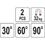 Kép 4/4 - Yato Mágneses munkadarab rögzítő készlet 32kg, 30 – 60 - 90°, 70x110mm, 2részes