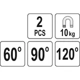 Kép 4/4 - Yato Mágneses munkadarab rögzítő készlet 60-90-120°, 10kg, 2db