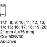 Kép 2/2 - Yato Fiókbetét dugókulcs készlet 1/2", 8-21mm,14 részes