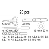 Kép 2/2 - Yato Fiókbetét fémfúrók, kés-olló-szigszalag-fáziskereső, 23 darabos