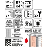 Kép 8/8 - Yato YT-55307 6 fiókos szerszámkocsi 185 részes szerszámkészlettel