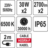 Kép 4/4 - Yato LED kültéri-beltéri állványos reflektor 2x30W, 5400Lm