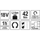 Kép 4/4 - Yato Akkus Csavarbehajtó-fúrógép szénkefe nélkül 18V, 42Nm (akku és töltő nélkül)