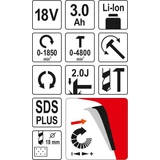 Kép 6/6 - Yato Akkus Fúrókalapács, SDS PLUS, 2.0J, 18V, Li-ion (3.0Ah akkuval és töltővel)