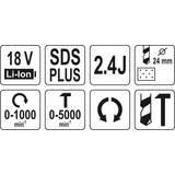 Kép 4/4 - Yato Akkus Fúrókalapács, SDS PLUS, 2.4J, 18V, Li-ion (akku és töltő nélkül)