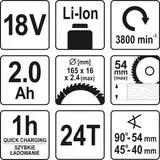 Kép 4/4 - Yato Akkus Kézi körfűrészgép 18V, Li-ion, 165mm (2.0Ah akkuval és töltővel)