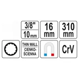 Kép 4/4 - Yato mágneses gyertyakulcs, csuklós toldószárral 3/8&quot;, 16mm