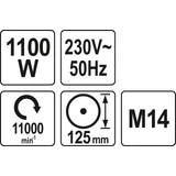 Kép 4/4 - Yato Sarokcsiszoló M14, 1100W, 125mm,