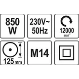 Kép 4/4 - Yato Sarokcsiszoló M14, 840W, 125mm