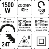 Kép 5/5 - Yato Csúszósínes gérvágó fűrész 1500W, 185x30x3.0mm