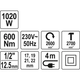Kép 4/6 - Yato Ütvecsavarozó 600Nm, 1/2", 1020W 