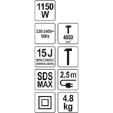 Kép 5/5 - Yato YT-82133 SDS-Max vésőkalapács , 1150W, 15J