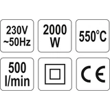 Kép 3/4 - Yato hőlégfúvó tartozékokkal, 2kW, 350-550°C 