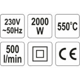 Kép 3/4 - Yato Hőlégfúvó tartozékokkal, LCD kijelzővel 2000W, 350-550°C 