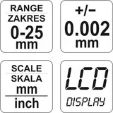Kép 3/3 - Yato Mikrométer digitális kijelzővel 0-25mm, 5-10N