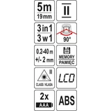 Kép 4/4 - Yato Lézeres távolságmérő mérőszalaggal 0.2-40m, 5mx19mm