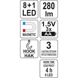Kép 5/5 - Yato Ledes lámpa 2az1-ben, 8+1Led, 280Lm