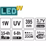 Kép 4/4 - Yato Zseblámpa akkus UV+ szemüveg, alu, 1W, IP20