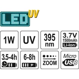 Kép 4/4 - Yato Zseblámpa akkus UV+ szemüveg, alu, 1W, IP20