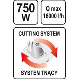 Kép 3/5 - Yato Szennyvízszivattyú, 750W, 16000 l/h, 4Bar