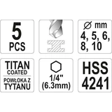 Kép 3/3 - Yato Fémfúró készlet, HSS Titan, 1/4", 4-10mm, 5darabos 
