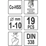 Kép 3/4 - Yato Fémfúró készlet 1-10mm, 19 részes