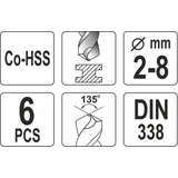 Kép 3/4 - Yato Fémfúró készlet 2-8mm, 6 részes