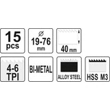 Kép 5/5 - Yato Koronafúró készlet, Bi-metal, 22-76x40mm, 15db-os