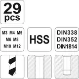 Kép 3/3 - Yato Menetfúró és vágó készlet, M3-M12, 29db-os