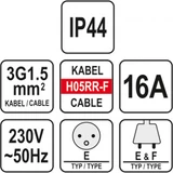 Kép 2/2 - Yato Hosszabbító kábel gumiburkolatban 3x1.5mm40m