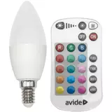 Kép 1/2 - Avide Smart LED izzó távirányítóval, gyertya, színes+fehér, E14, 4.9W