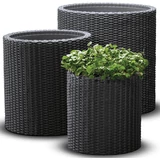 Kép 1/5 - Keter Cylinder Planters műrattan virágcserép szett, szürke, 3db