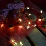 Kép 2/5 - Tündérfény csillagokkal, meleg fehér, ezüst kábel, 20LED, 2m