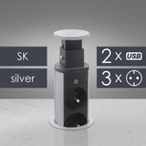 Kép 1/4 - Delight rejtett 3-as elosztó, 2db USB, szlovák, ezüst