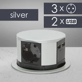 Kép 2/5 - Delight rejtett 3-as elosztó, kerek, 2db USB, ezüst