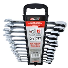 AWTools csillag-villáskulcs készlet, racsnis, irányváltós, 8-19mm, 12db