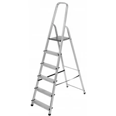 AWTools létra korláttal, alumínium, kétágú, 150kg, 6 fokos