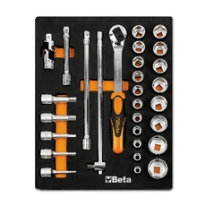 Beta M82 29 részes 1/2&quot; dugókulcs- és bitfej készlet puha hőformált műanyag tálcán
