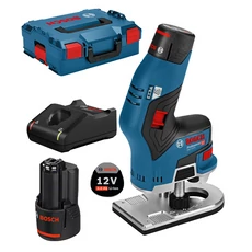 Bosch GKF 12V-8 akkus élmaró kofferben, 12V, 6-8mm (2db 3Ah akkuval és töltővel)