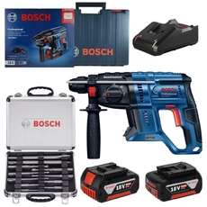 Bosch GBH 180-LI akkus fúrókalapács fúrószárkészlettel, SDS-Plus, 18V (2x4Ah akku és töltő)